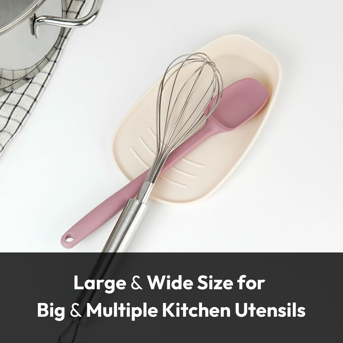 Carrotez Large Silicone Spoon Rest for Stove Top - Unbreakable Heat Resistant Silicone Utensil Rest for Kitchen Countertop - Oversized Wide Non-Scratch Spoon Holder for Camping - Ivory