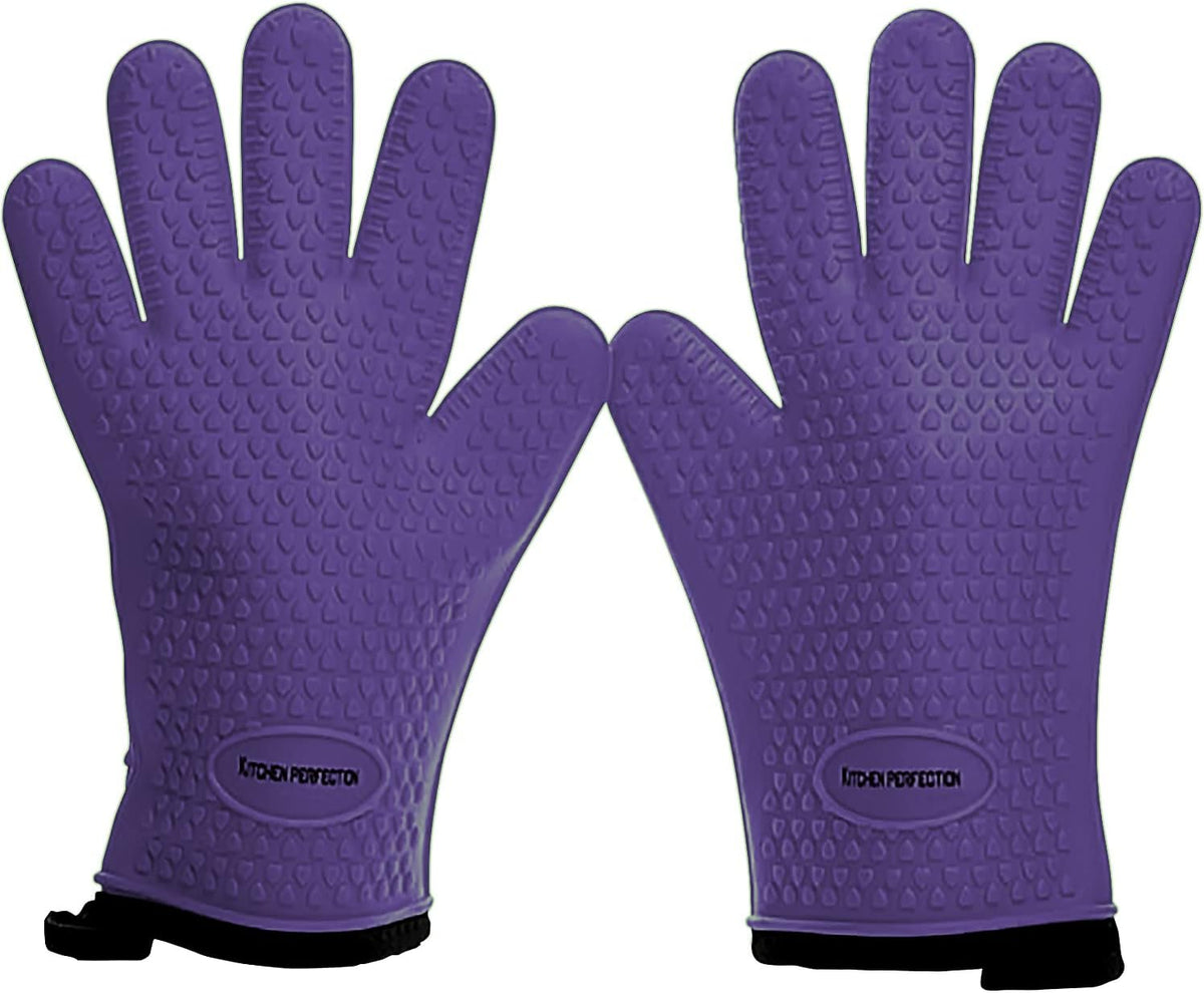 KITCHEN PERFECTION Silicone Smoker Oven Gloves -Extreme Heat Resistant BBQ Gloves -Handle Hot Food Right on Your Smoker Grill Fryer Pit|Waterproof Oven Mitts Grill Gloves |Superior Value Set+3 Bonuses