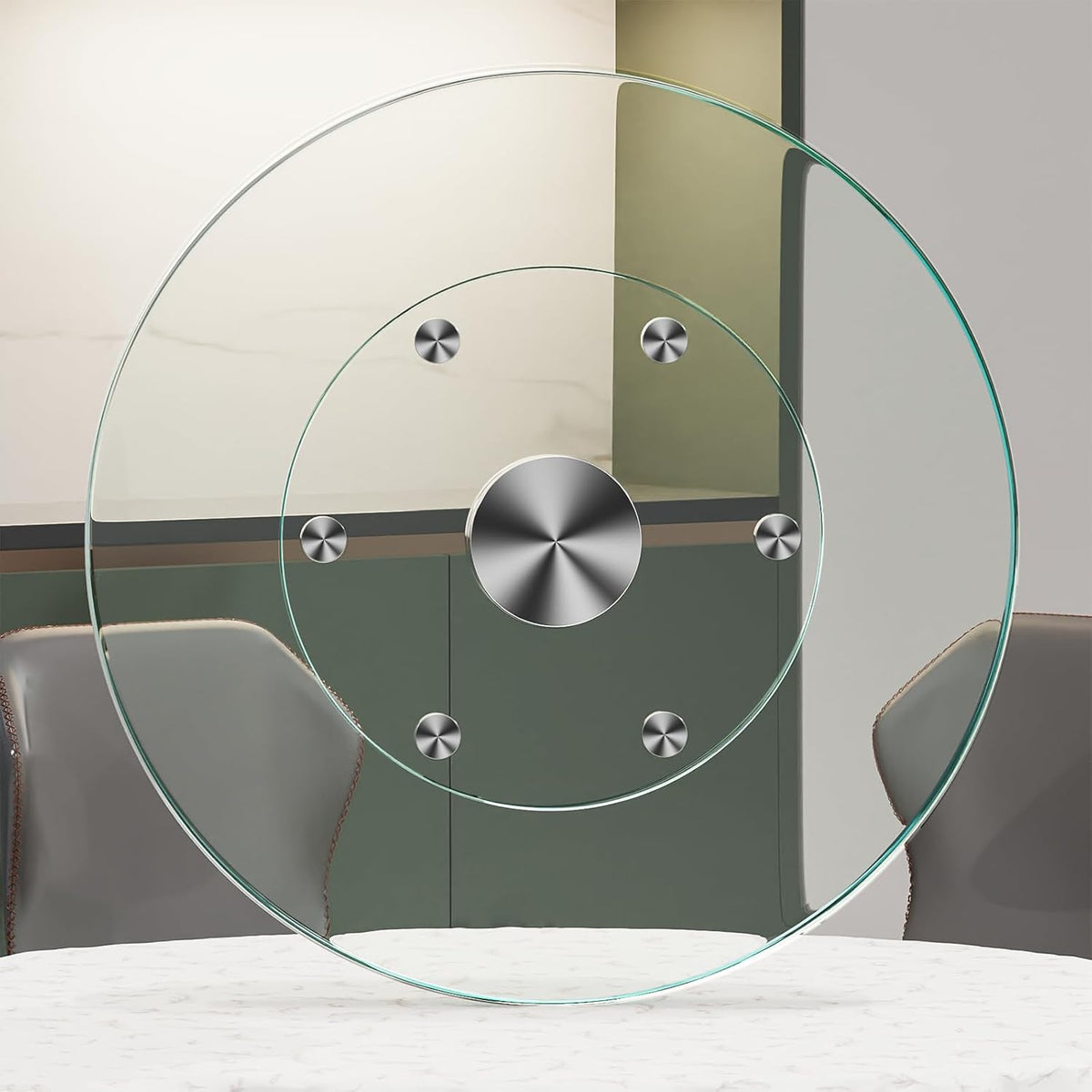 35" Large Lazy Susan for Dining Table Kitchen Glass Turntable with Aluminum Alloy Bearing, Smooth Swivel
