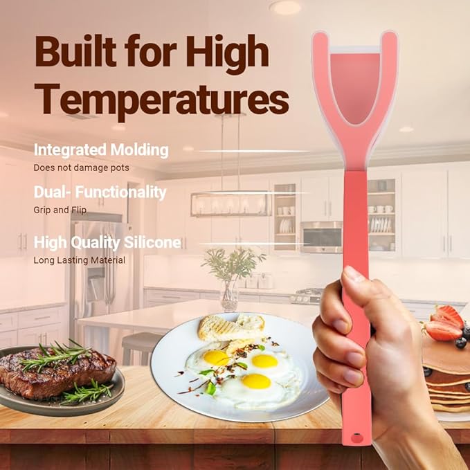 Silicone Egg Flipper Spatula Tongs (Set of 1) – Non-Stick 2-in-1 Grip & Flip Kitchen Tongs for Pancakes, Fish, Eggs, and More – Heat Resistant Cooking Tool (Red)