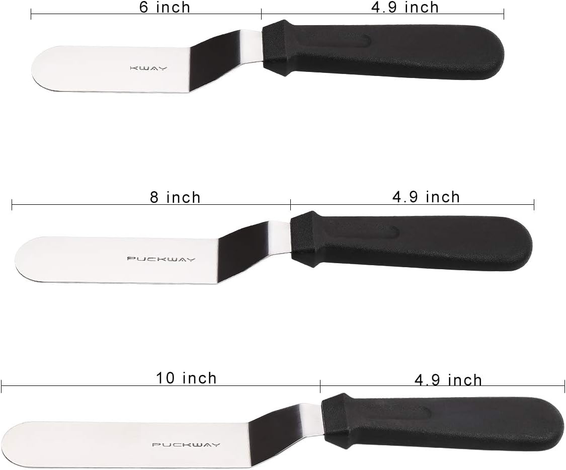 Offset Frosting Cake Knife set of 3 Black 6 8 & 10 Inch Angled Icing Spatula for Decorating