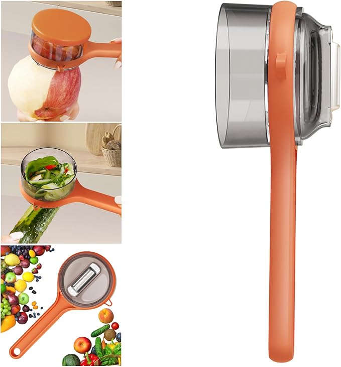 Peeling Knife With Storage Box, Fruit And Vegetable Peeler With Container, Double-Sided Stainless Steel Multi-Function Peeler For Home Kitchen (A-1pcs Orange)