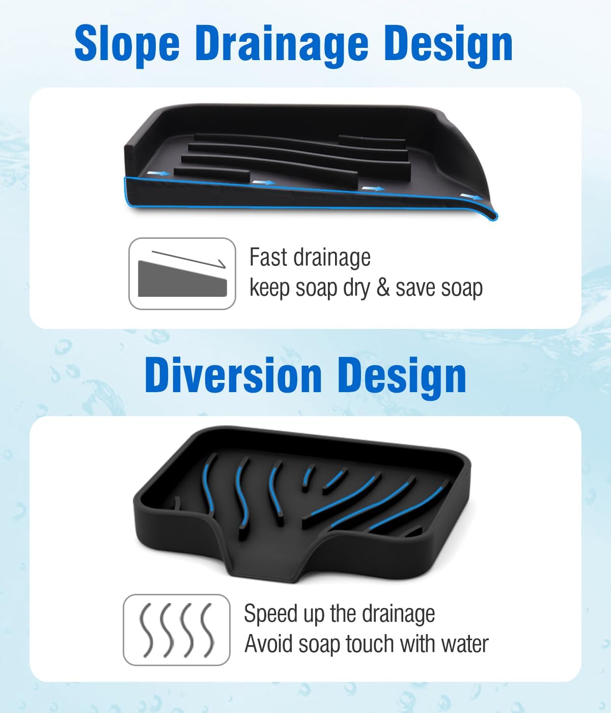 3-Pack Silicone Soap Dish, Bar Soap Holder, Soap Dishes for Bar Soap, Easy to Clean, Self Draining Soap Tray for Shower, Bathroom, Kitchen, Bathtub, Keep Soap Dry, Save Soap (Black)