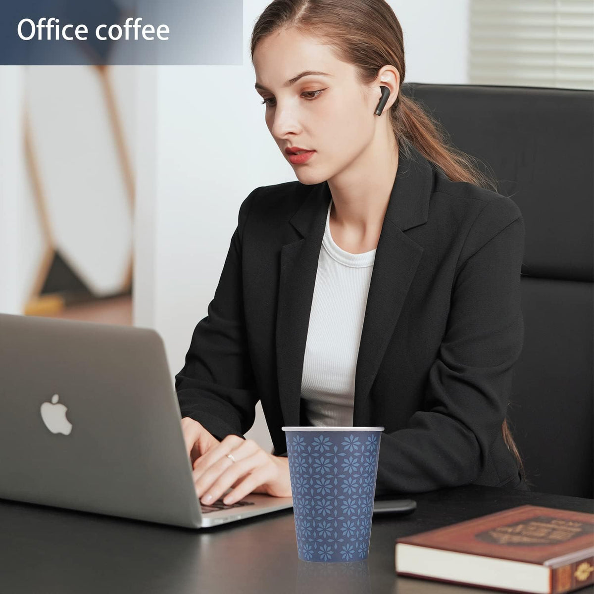 210 Pack 16 oz Disposable Paper Cups, Hot/Cold Beverage Paper Drinking Cups, Navy Floral Paper Coffee Cups 16 oz for Home-use, Office, Restaurant and Events