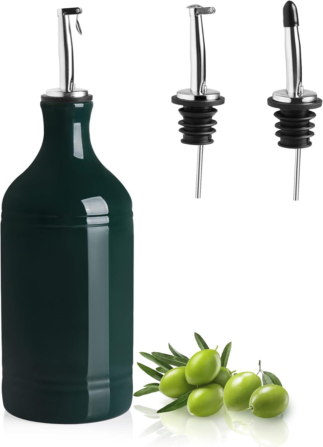 Sweejar Ceramic Olive Oil Dispenser Bottle, Opaque Oil Cruet Protects Oil, Suitable for Storage, Vinegar, Coffee Syrups & Other Liquids, 15.5 Fl Oz (Jade)