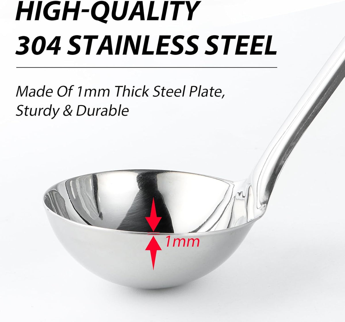Soup Ladle, 2 oz Ladle Stainless Steel for Serving and Cooking, Small Ladles Spoon with Heat-proof Handle, Durable Construction, 13.4 inch, Silver