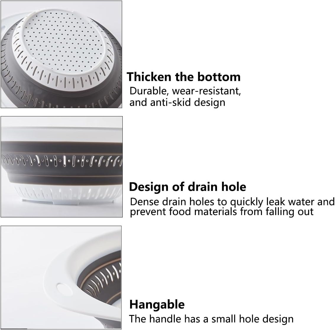 Collapsible Colander and Strainer,Silicone Strainer Colanders & Food Strainers,for Vegetable and Fruit, Kitchen Essentials (2, White, 1.3L+2.5L)