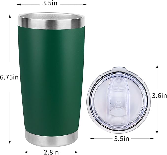 20oz Stainless Steel Tumbler Bulk with Lid, Travel Mug - Double Wall Vacuum Powder Coated Cup - Dark Green, 12 Pack