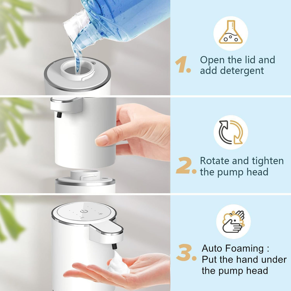 Automatic Foaming Soap Dispenser - Hand Free Pump Touchless Soap Dispenser Electric Dispenser with 380ml, USB Rechargeable 4levels Adjustable Dispenser for Bathroom Kitchen