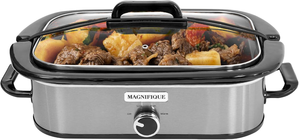 4-Quart Slow Cooker with Casserole Manual Warm Setting - Perfect Kitchen Small Appliance for Family Dinners, Dishwasher Safe Crock, Stainless Steel
