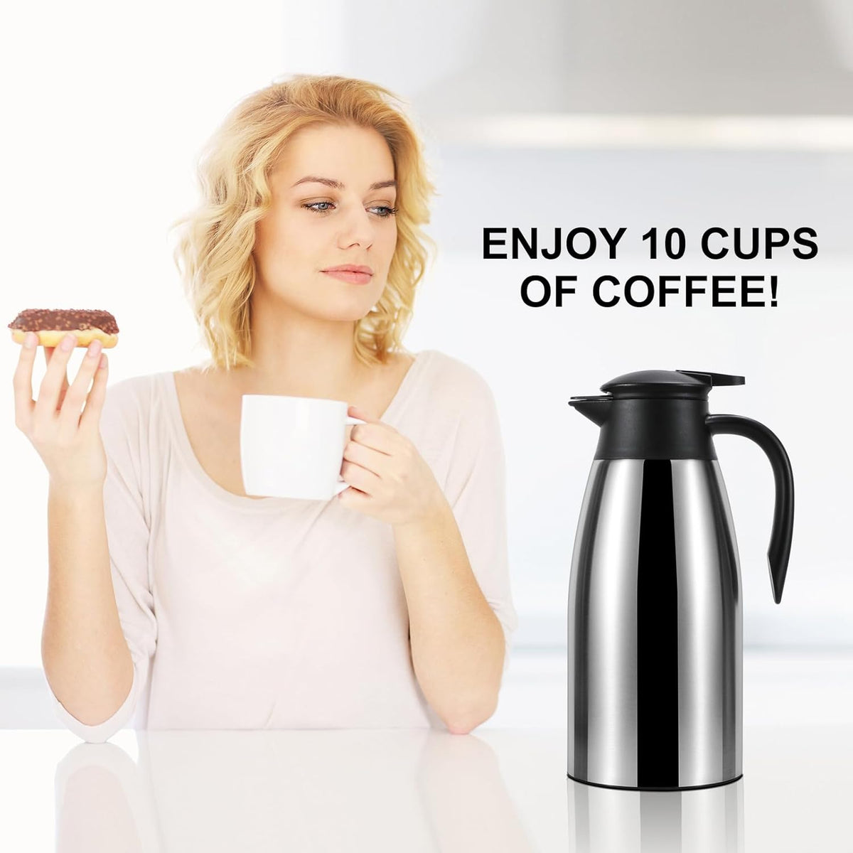 70 oz Thermal Coffee Carafe, Updated Insulated Stainless Steel Coffee Carafes for Keeping Hot Coffee & Water Hot Beverage-12Hours, Double Walled Vacuum Coffee Carafe(Pink)