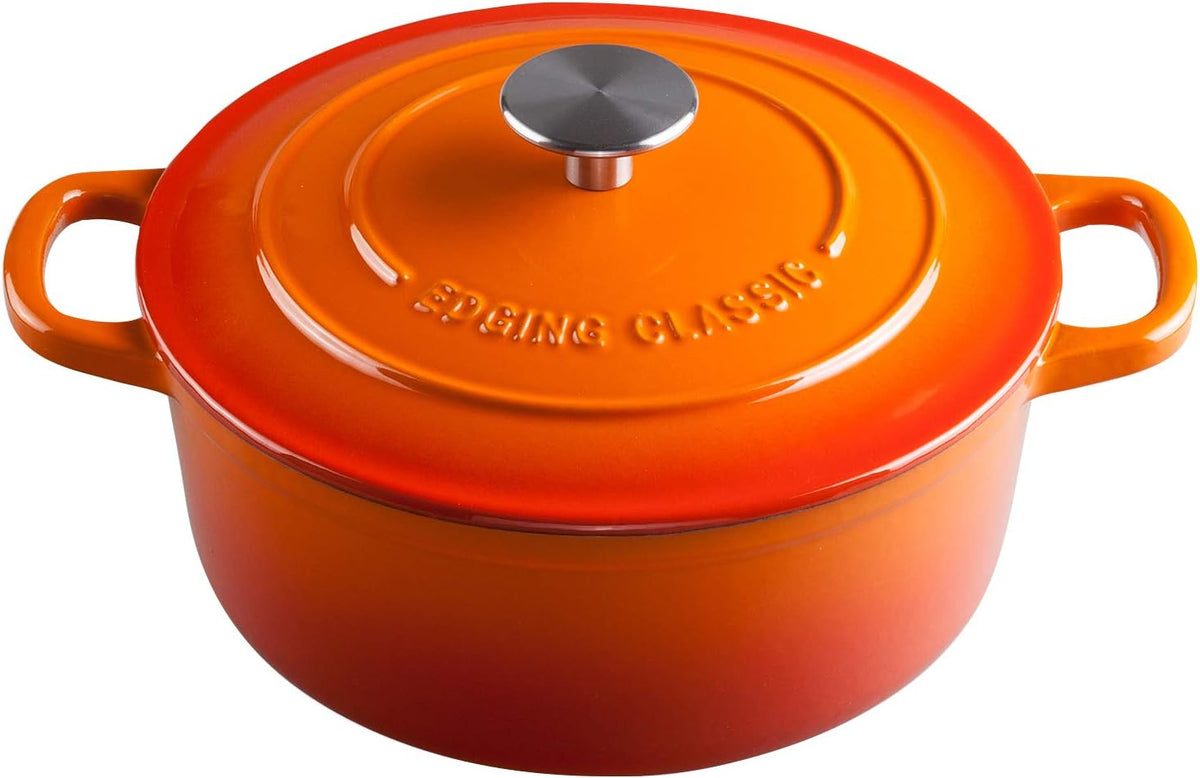 Enameled Cast Iron Dutch Oven, 5.5 Quart, Round Cast Dutch Ovens Pot with Lid Dual Handle for Bread Baking, Oven Safe up to 500°F, Orange