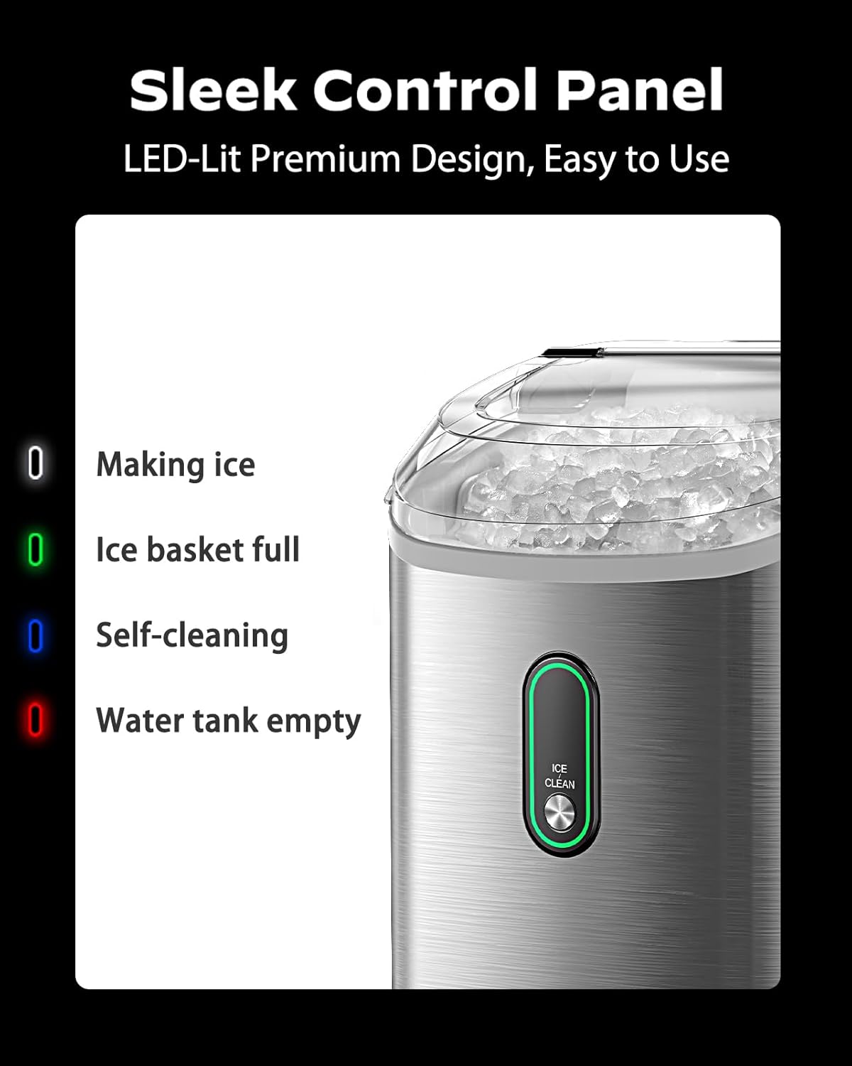 Silonn Nugget Ice Maker Countertop, Pellet Ice Machine with Self-Cleaning Function, Sonic Ice Maker Produces 33lbs of Chewable Ice in 24 Hours, Ideal for Home Kitchen and Office, Stainless Steel