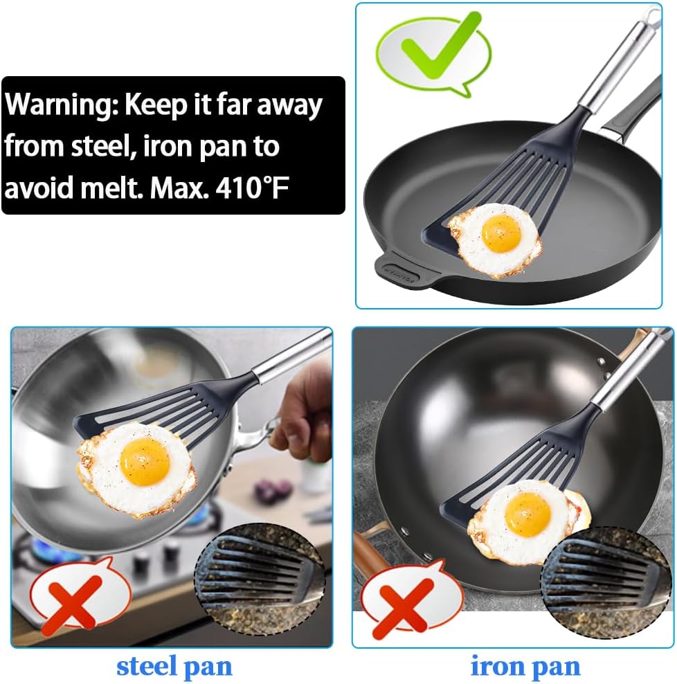 KSENDALO Thin Kitchen Spatula Turner for Egg,Fish, Slotted Flexible Plastic Spatula for Nonstick Cookware, Idea Kitchen Utensil for Egg, Bacon, Fish, Pancakes