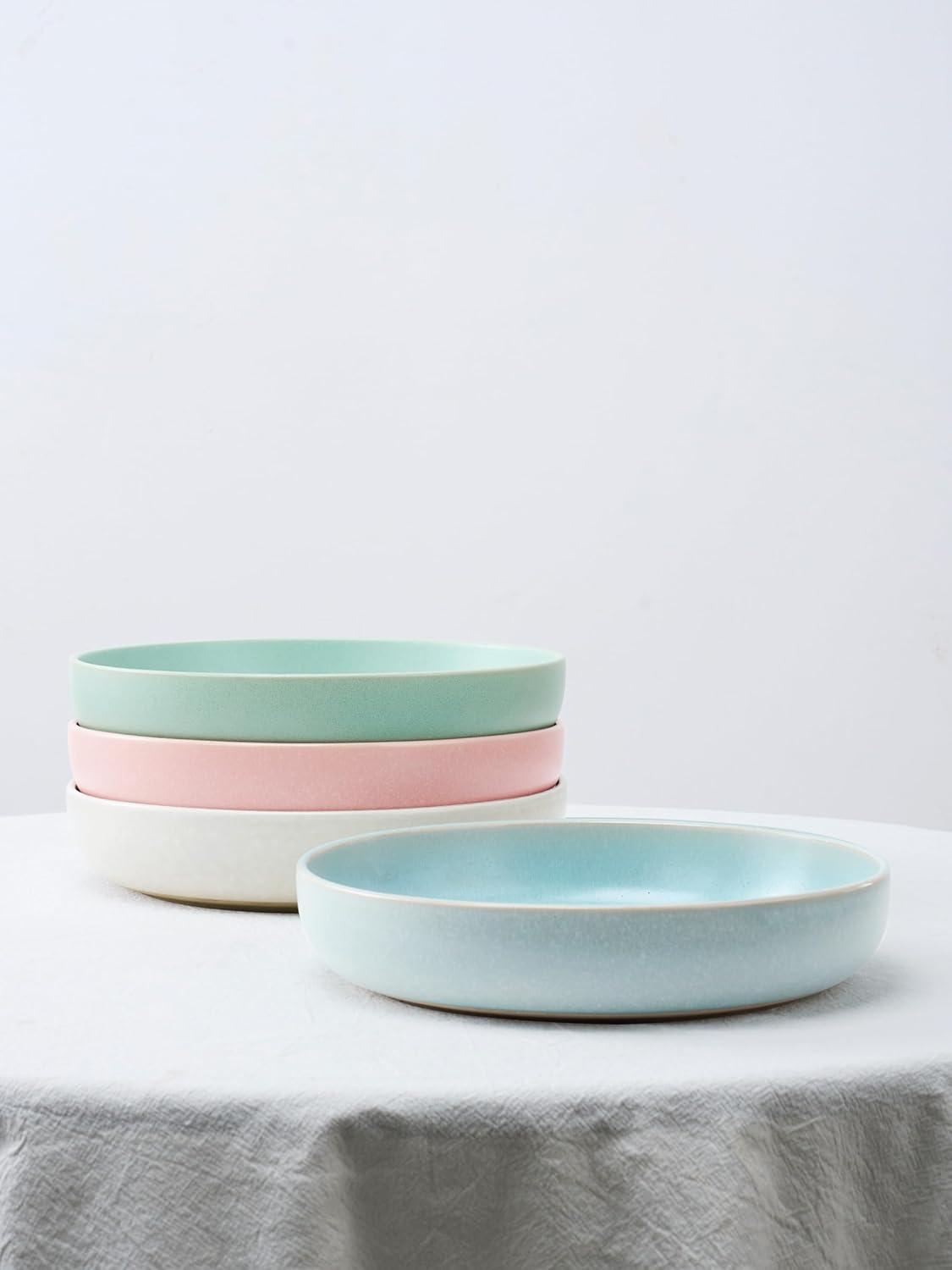 famiware Milkyway Pasta Bowls Set of 4, 8.5" Large Salad Bowls, Double Reactive Glaze, Sturdy & Stackable, Ideal for Housewarming, Festivals, Matte Multi-color