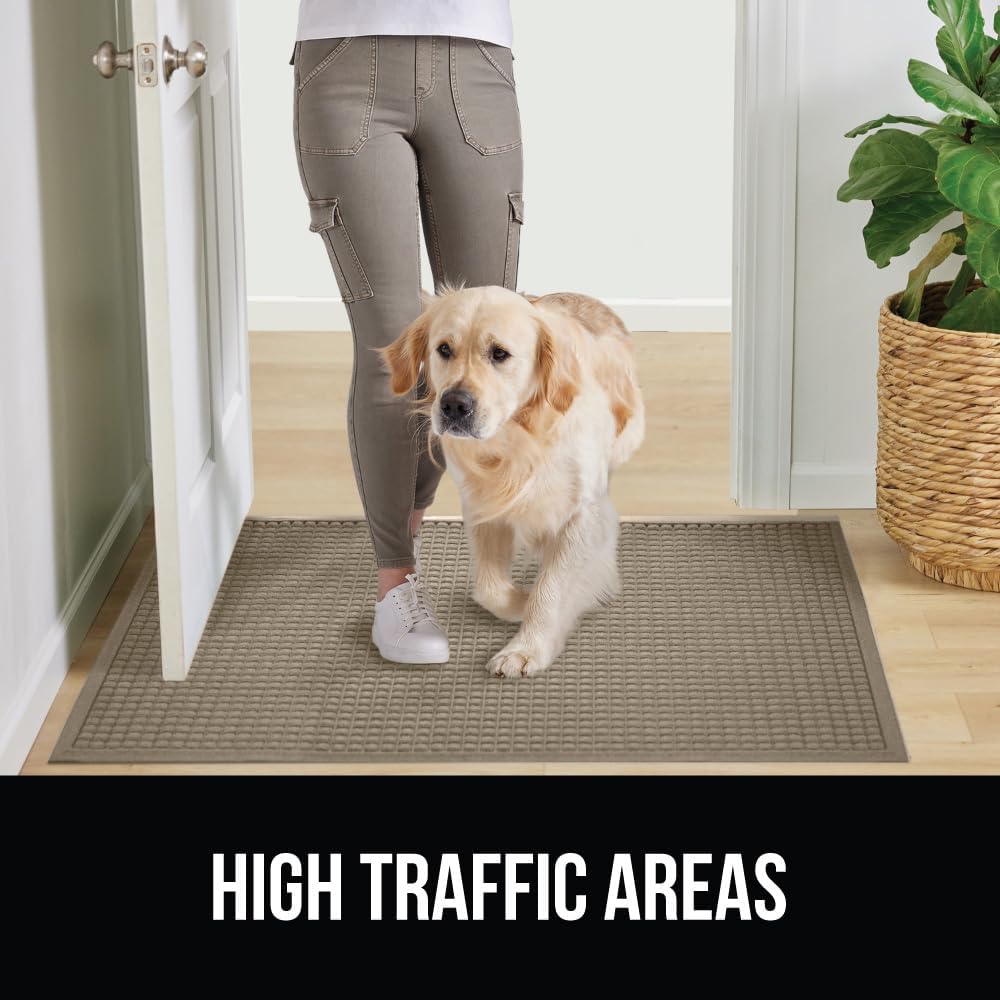 GORILLA GRIP Front Door Mat, 35x23, Indoor Outdoor Ultra Absorbent HydroAbsorb Doormat, Absorbs Up to 5.7 Cups of Water, Stain and Fade Resistant, Rubber Backing Doormats, Captures Dirt, Beige