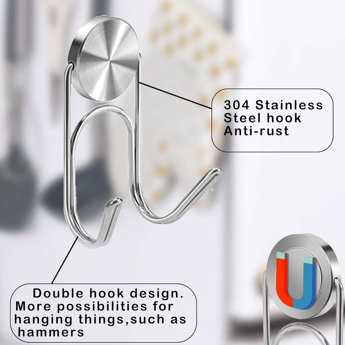 Magnetic Hooks Heavy Duty Magnetic Hooks,Magnets Hanging Hooks for Refrigerator Grill Toolbox Cabins Outdoor,Cruise Essentials Camper Accessories,8pack(Silver,0.9in-2 15Lbs)