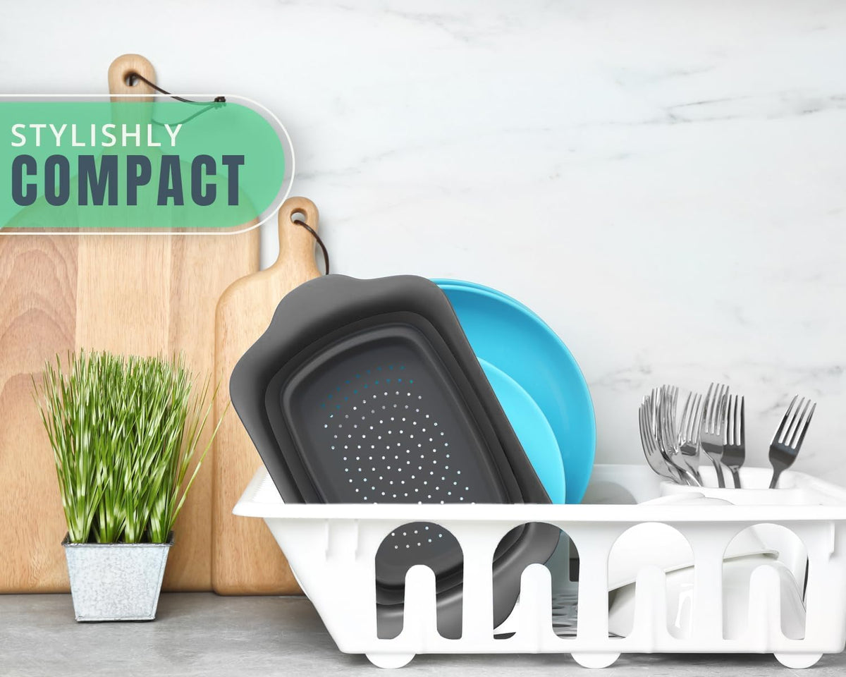 Sleek Black Over-The-Sink (OTS) Colander with Convenient Handles - Space-Saving Kitchen Strainer for Pasta, Vegetables, and Fruits - Elevate Your Kitchen Organization