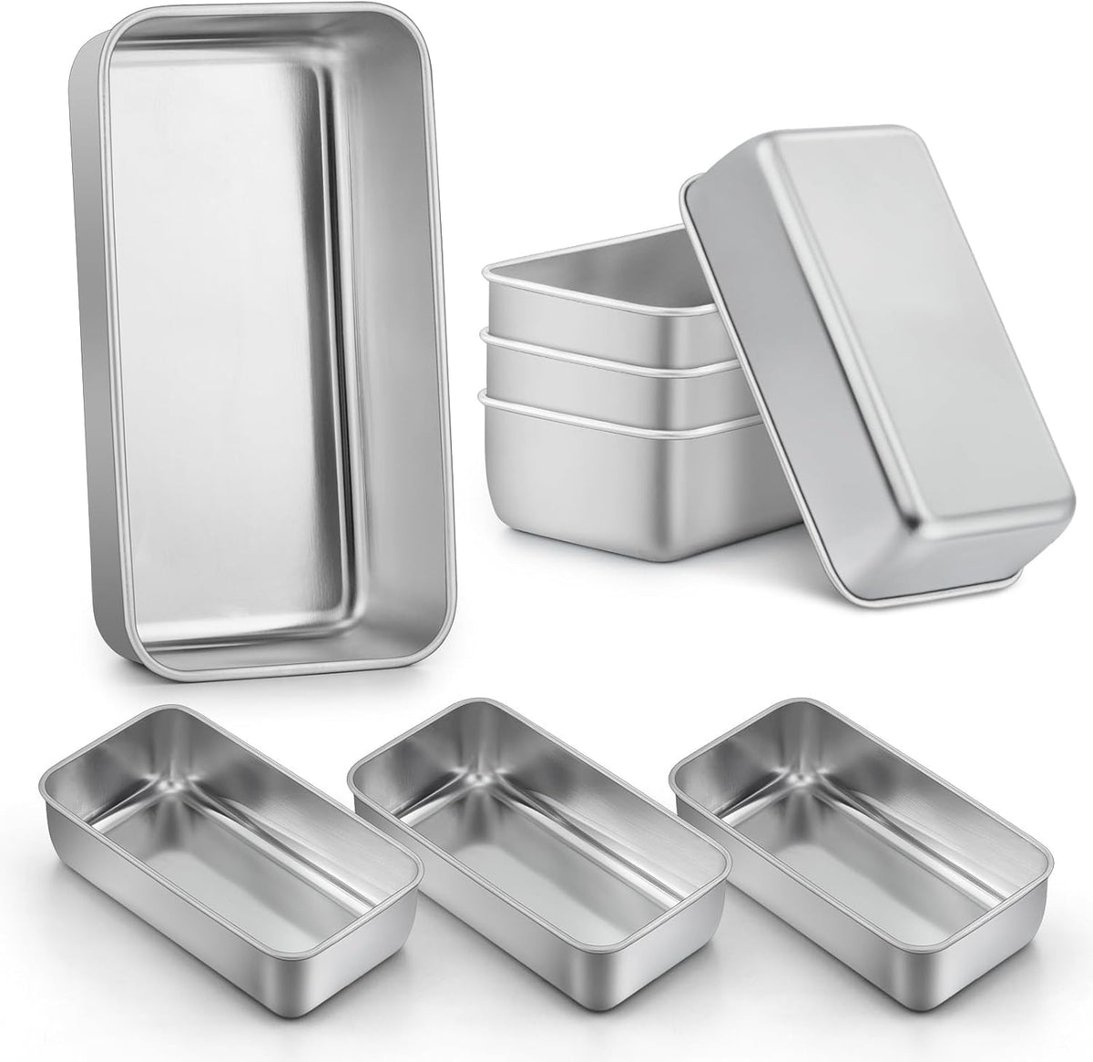 LIANYU 8 Pack 9x5 Inch Loaf Pans for Bread Baking, Stainless Steel Baking Bread Pans, Small Loaf Tins for Homemade Brownies and Pound Cakes, Dishwasher Safe