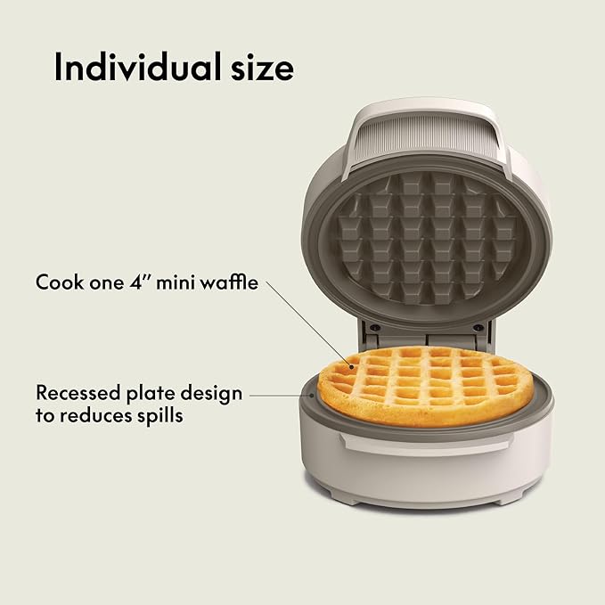 bella Snack-n-Store Mini Waffle Maker, EverGood™ Ceramic Nonstick Coating, Cord Wrap, Ready Indicator Light & Cool Touch Handles, Stackable Design & Customizable Plates, 350 Watt, Oatmilk
