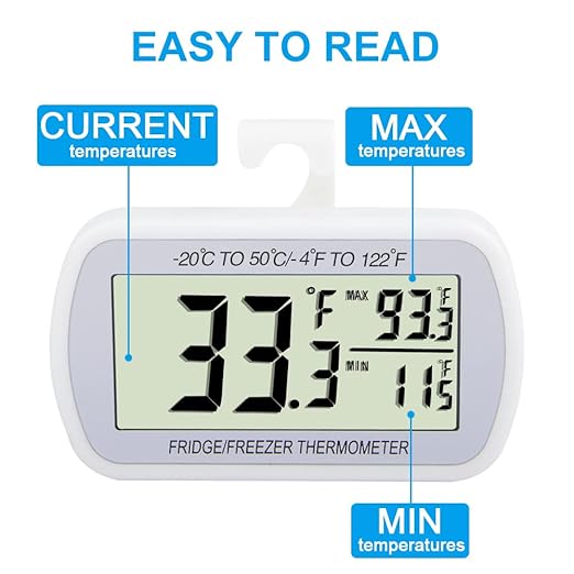 Waterproof Refrigerator Fridge Thermometer, Digital Freezer Room Thermometer, Max/Min Record Function Large LCD Screen and Magnetic Back for Kitchen, Home, Restaurants (4 Pack)