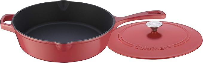 Cuisinart 12-Inch Cast Iron Chicken Fryer with Lid, 4.5 Quart Capacity, Porcelain Enameled Interior, Oven Safe, Induction Compatible, Peony Pink