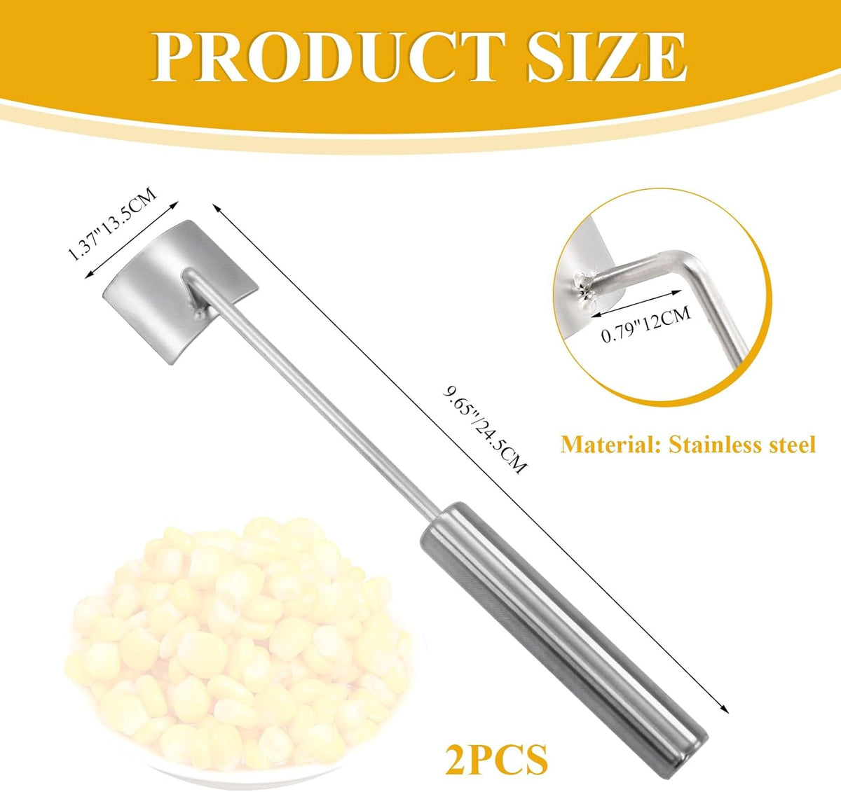 Stainless Steel Corn Peeler and Stripper Set, 2 Pcs Long Handle Corn Cutter for Kitchen and Outdoor Dining