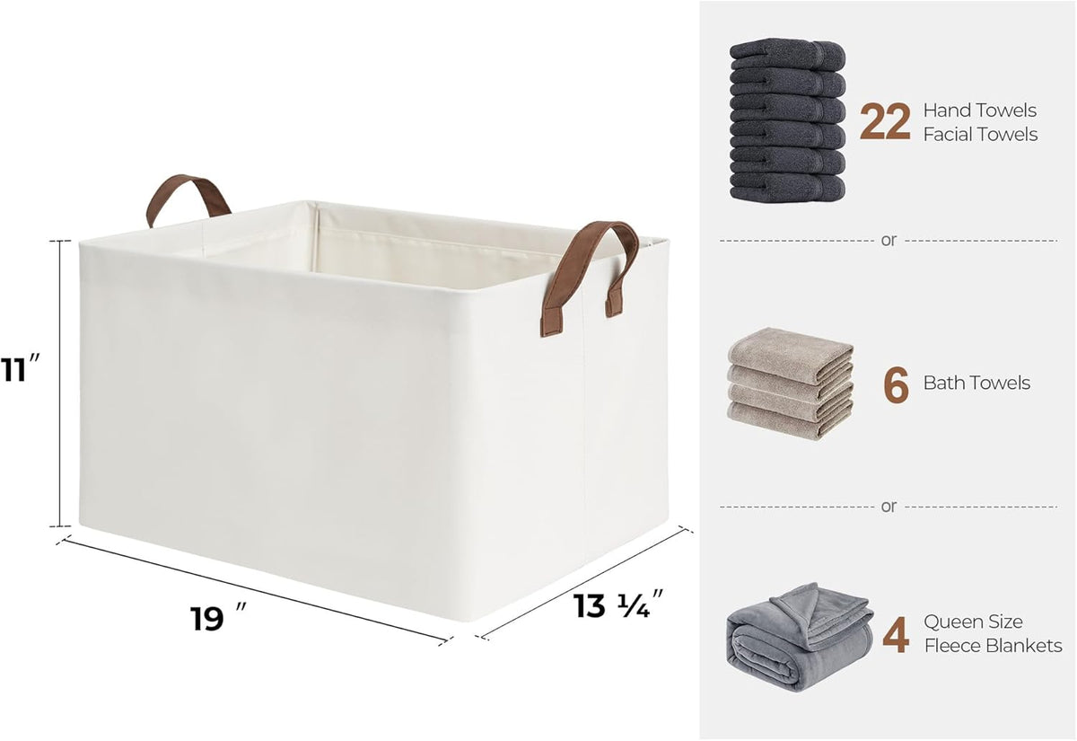 StorageWorks 45L Extra Large Fabric Storage Bins with PU Handles, Storage Baskets for Organizing, Large Laundry Basket, 2-Pack, Beige, 19" L X 13.25" W X 11" H