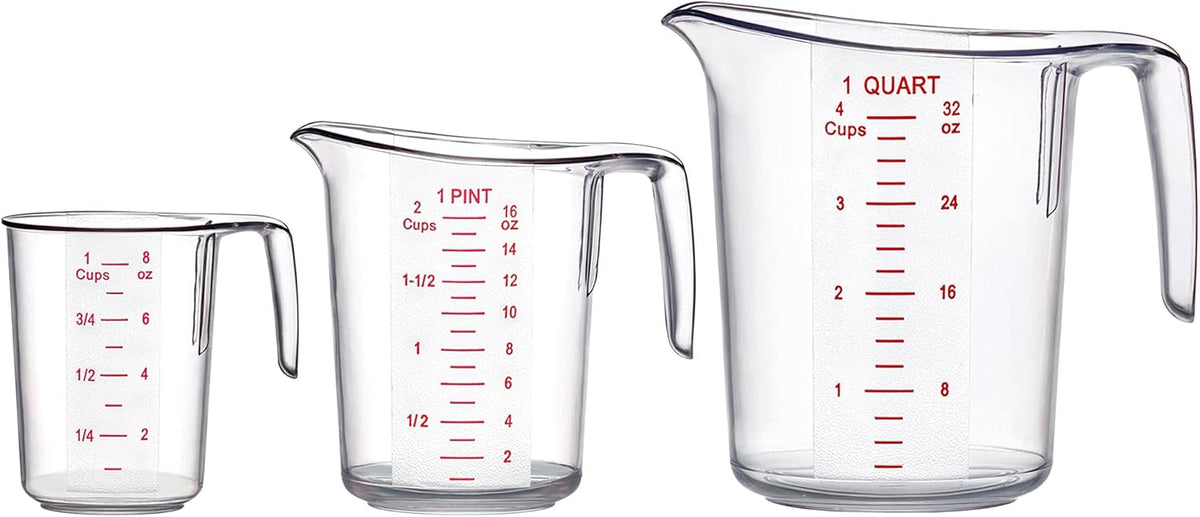 Amazing Abby - Melissa - Plastic Measuring Cups (3-Piece Set), Food-Grade Measuring Jugs, 1/2/4-Cup Capacity, Unbreakable, Stackable, Dishwasher-Safe, Great for Oil, Vinegar, Flour, and More
