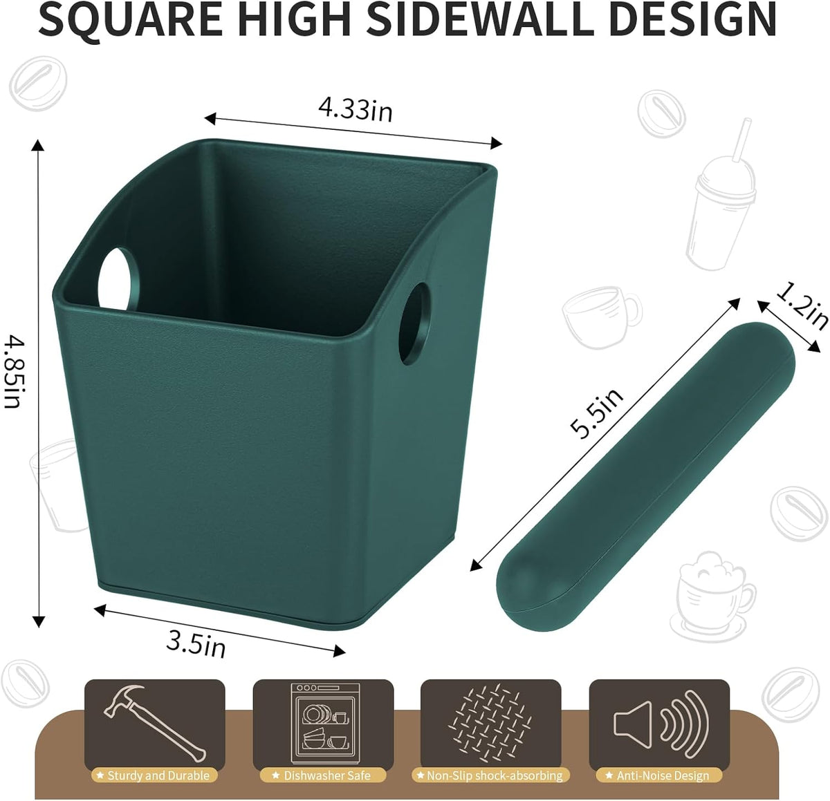 Espresso Knock Box Square High Side Wall Splash Prevention Design Knock Box Shock Absorbing Non Slip Knock Box Espresso With Removable Knock Bar Espresso Accessories for Home/Office
