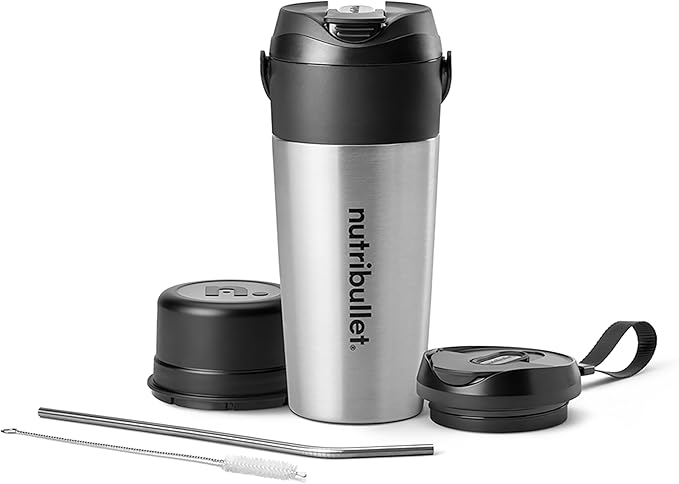 nutribullet Flip Portable Blender with Insulated Cup, Cordless, Brushed Stainless, NBPB50350SS