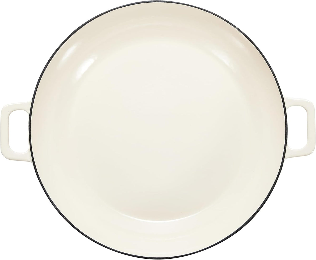 Amazon Basics Enameled Cast Iron Covered Round Casserole Skillet with Lid for Oven, 3.3-Quart, White