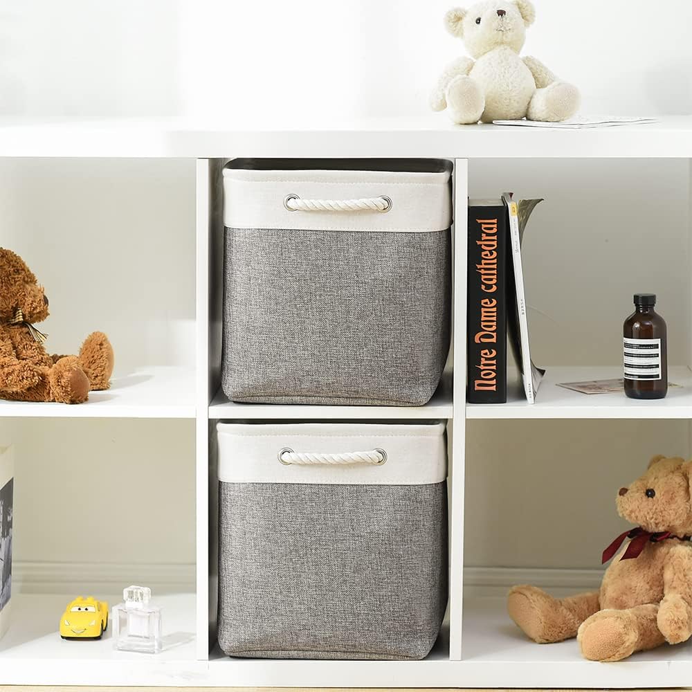 TcaFmac Organization and Storage Basket for Organizing - 16x12x12 inch Large 2 Pack Collapsible Storage Bins for Shelves, Fabric Storage Cubes for Box Closet Cloth Toy Books Kids (White & Grey)