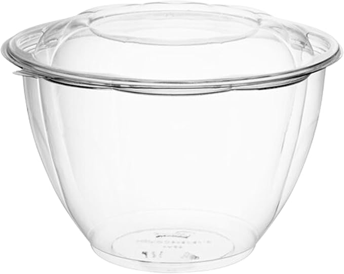 Mr Miracle Clear 48 Ounce Plastic Salad Bowls with Snap-On Lids. Pack 50. Airtight Disposable Salad Containers for Lunch, Meal Prep, Parties. Ideal as Disposable Salad Bowls with Lids