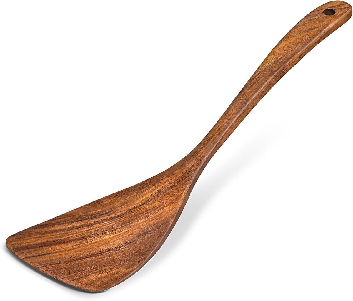 Wooden Spatula for Cooking, Acacia Wood Flat Frying Spatulas, Long Handle Spatula Turner for Non Stick Pans, Non-Scratch, Wooden Kitchen Utensils for Cooking, Frying, Baking