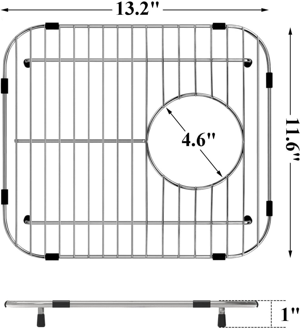Orgneas Sink Protectors for Kitchen Sink, Universal Double Bowl Sink Bottom Grid 13.2"x11.6"x1.25", 304 Premium Stainless Steel Kitchen Sink Protector Grid Sink Grate Rack Rear Drain 2 Packs