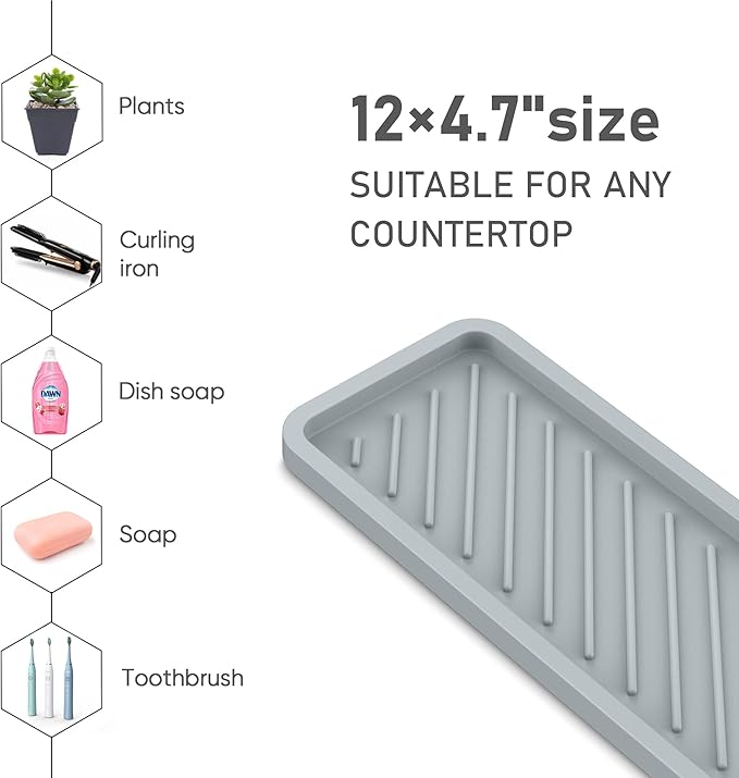 EG-SIPRO Kitchen Sink Organizer Tray,Sponge Holder for Kitchen Sink Bathroom Counter Tray Sponge Caddy Silicone Soap Holder for Soap dispenser, Bottle, Dishwashing Accessories(2-pack)