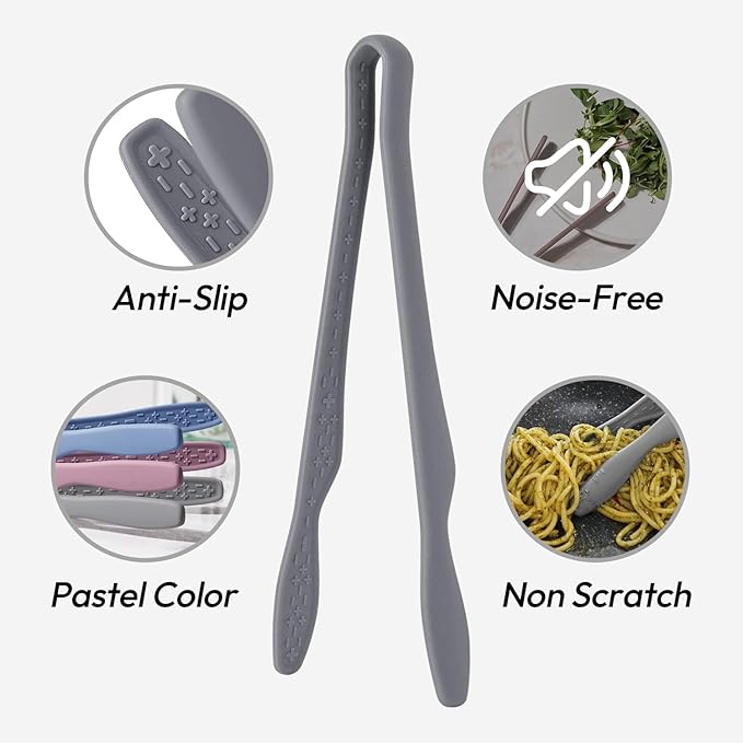 carrotez Silicone Tongs for cooking, Anti-Slip,Non-Scratch kitchen tongs 9.5 Inch 1 Pack - Modern Gray