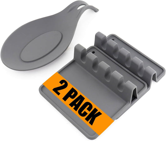 Kitchen Silicone Utensil Rest with Drip Pad-BPA-Free, Durable Spoon Rest-Heat-Resistant Spoon Rest for Stove Top - Kitchen Gadgets &Grill Utensil Holder-Grey 3 Pcs