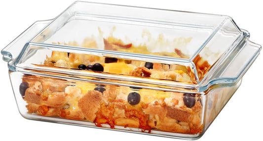 NUTRIUPS Rectangular Glass Casserole Dish With Lid Glass Bakeware Microwave Casserole Dish Lidded Oven Cookware (1.5L)
