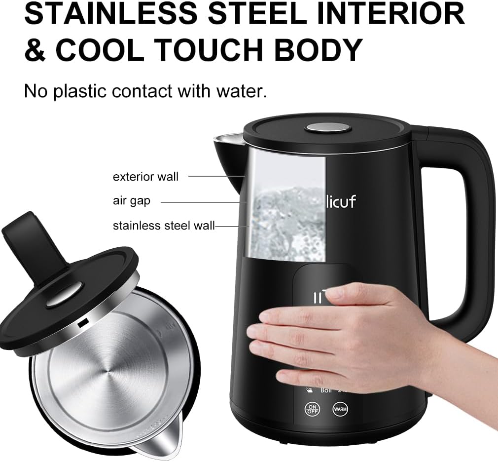 Temperature Control Electric Kettle, Long-term Keep Warm 304 SS Interior 1.7 L Electric Tea Kettle & Hot Water Boiler with Real Time Display,Auto-Off & Boil-Dry Protection, BPA Free