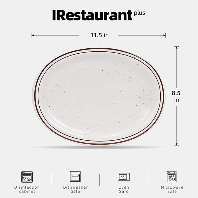 Stoneware Narrow Rim Commercial Grade Dinnerware (Brown Speckle, Platter 11.5" x 8.5")