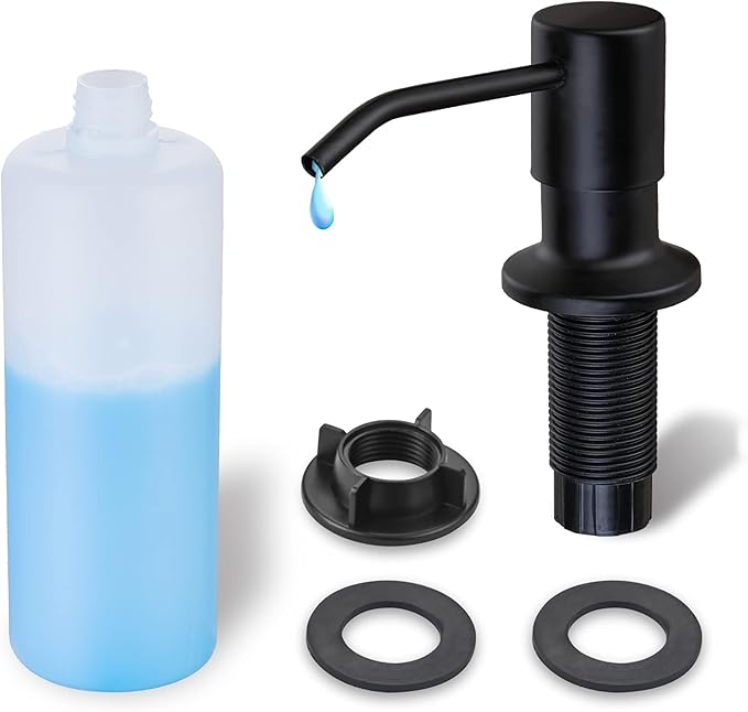 Built in Soap Dispenser for Kitchen Sink WEWE, Stainless Steel Matte Black in Counter soap Dispenser Refill from The Top 10oz Large Liquid Bottle