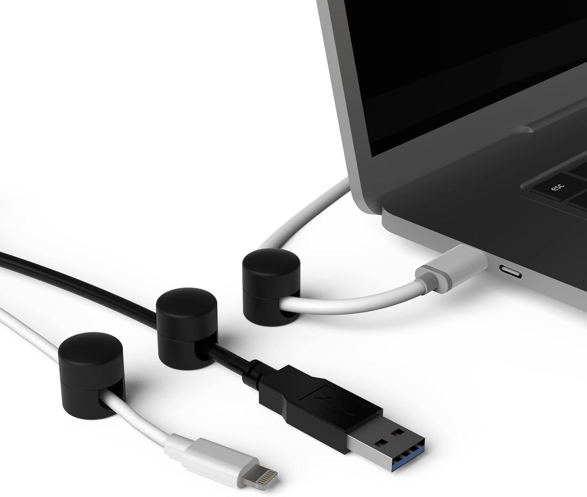 Cable Anchors for Desk Organization Black | Premium Aluminum Cord Organizers | Charger + Cable Management Clips for Home & Office | Stylish, Sturdy, & Functional | (3 Pack)