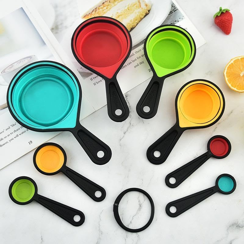 8 Piece Collapsible Silicone Measuring Cups and Spoons Set