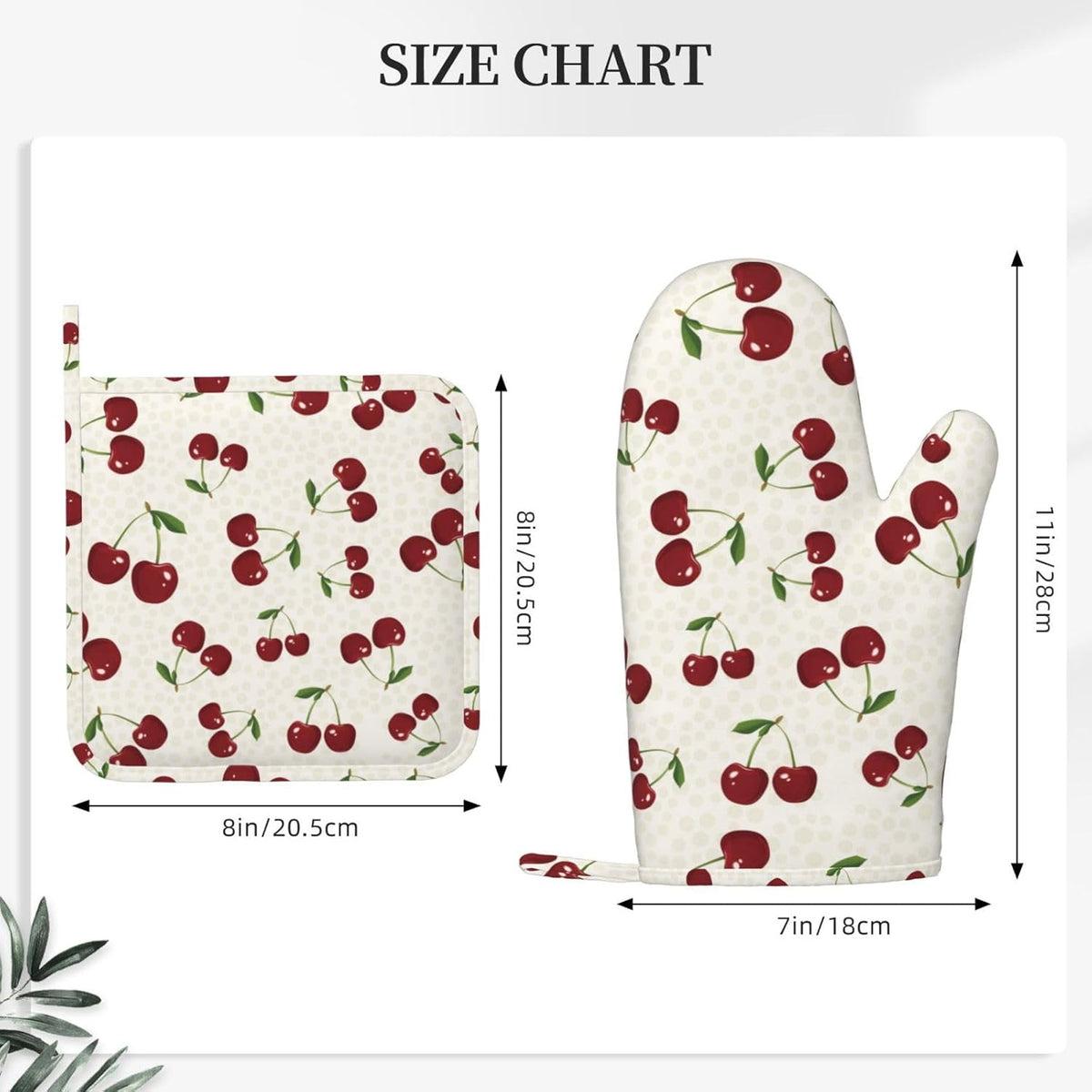 Cherry Berries Oven Mitts and Pot Holders Set of 4 Silicone Watercolor Cherries Kitchen Mitten Gloves and Non-Slip Potholders Set Heat Resistant Oven Gloves Hot Holders for Kitchen