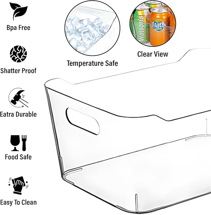 Clear Plastic Storage Bins for Kitchen Organization or Pantry Organizers and Storage, Freezer Fridge Organizer Storage Containers Bin for Organizing Refrigerator Medicine Closet Cabinet Organizers