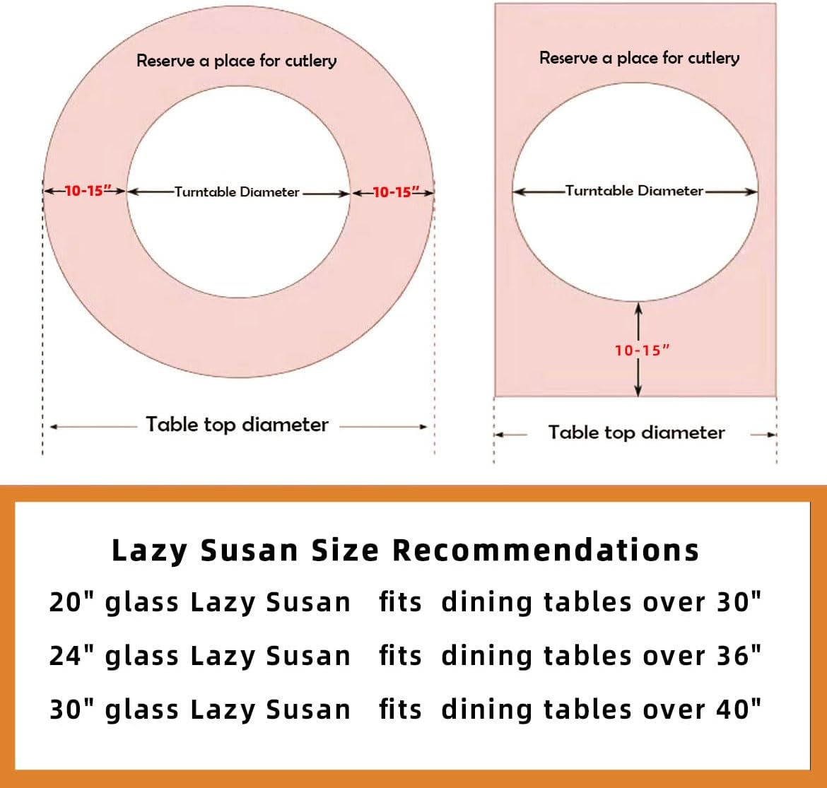 24" Tempered Glass Lazy Susan Turntable, 360° Silent-Spin Round Clear Tabletop Rotating Tray, Centerpiece for Dining Tables, Smooth Rotation, for Banquets, Weddings & Family Gatherings