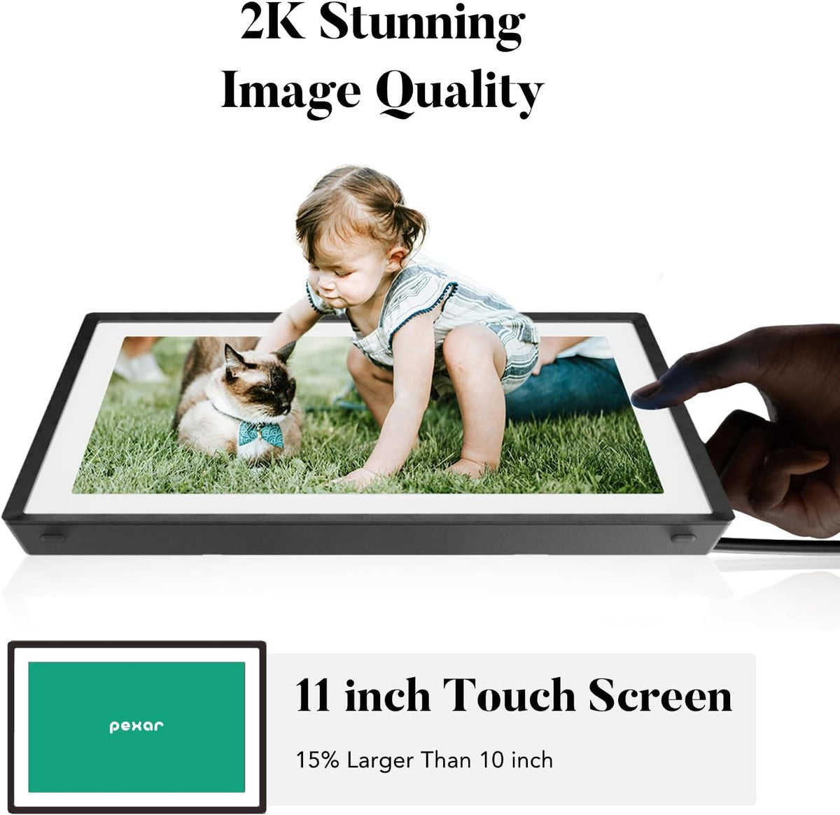 pexar by Lexar WiFi Digital Picture Frame 11″ | Yahoo Tech Best Tested Frame 2025 | 2K Resolution Ultimate Clarity, Anti-Glare Touch Stunning Screen for Gifting, Share Photos/Videos via APP
