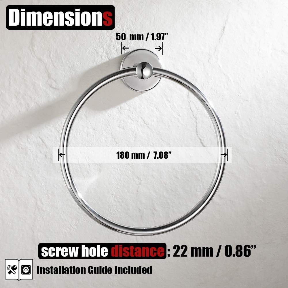 JQK Chrome Towel Ring, 304 Stainless Steel Hand Towel Holder for Bathroom, Polished Finish Wall Mount, TR130-CH